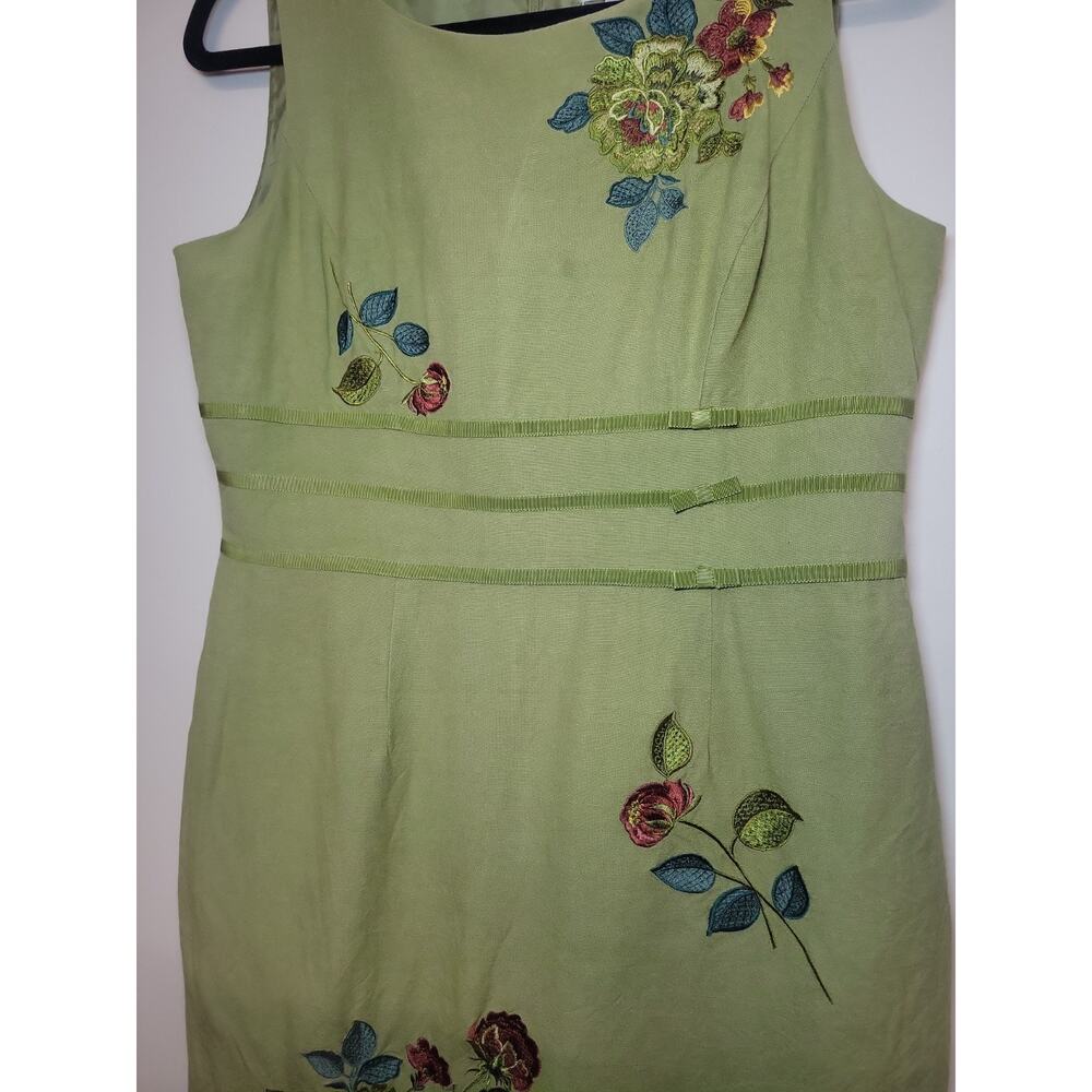 Y2K Women's Embroidered Floral Dress Size 10 Green Cottagecore Prairie Boho 70's - Picture 2 of 13